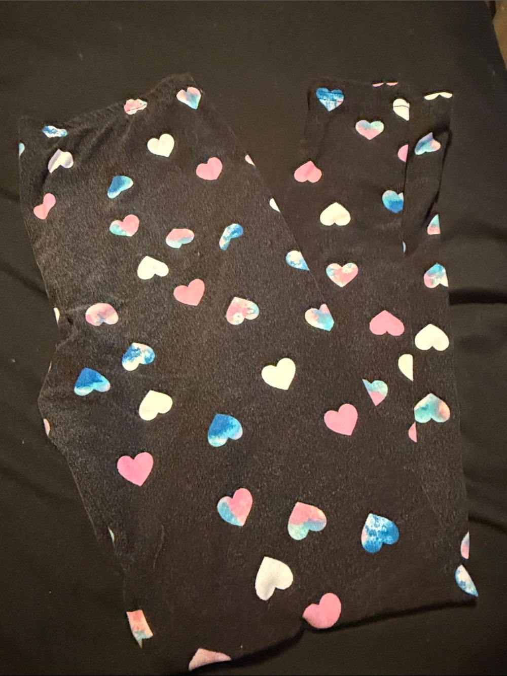 Bobbie Brooks Black Leggings with Pink, Blue & White Hearts